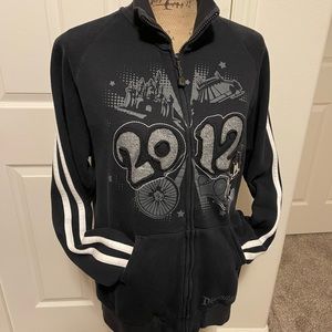 Disneyland Resort Track Jacket Black And White Strip Sleeve Front Pockets Size M